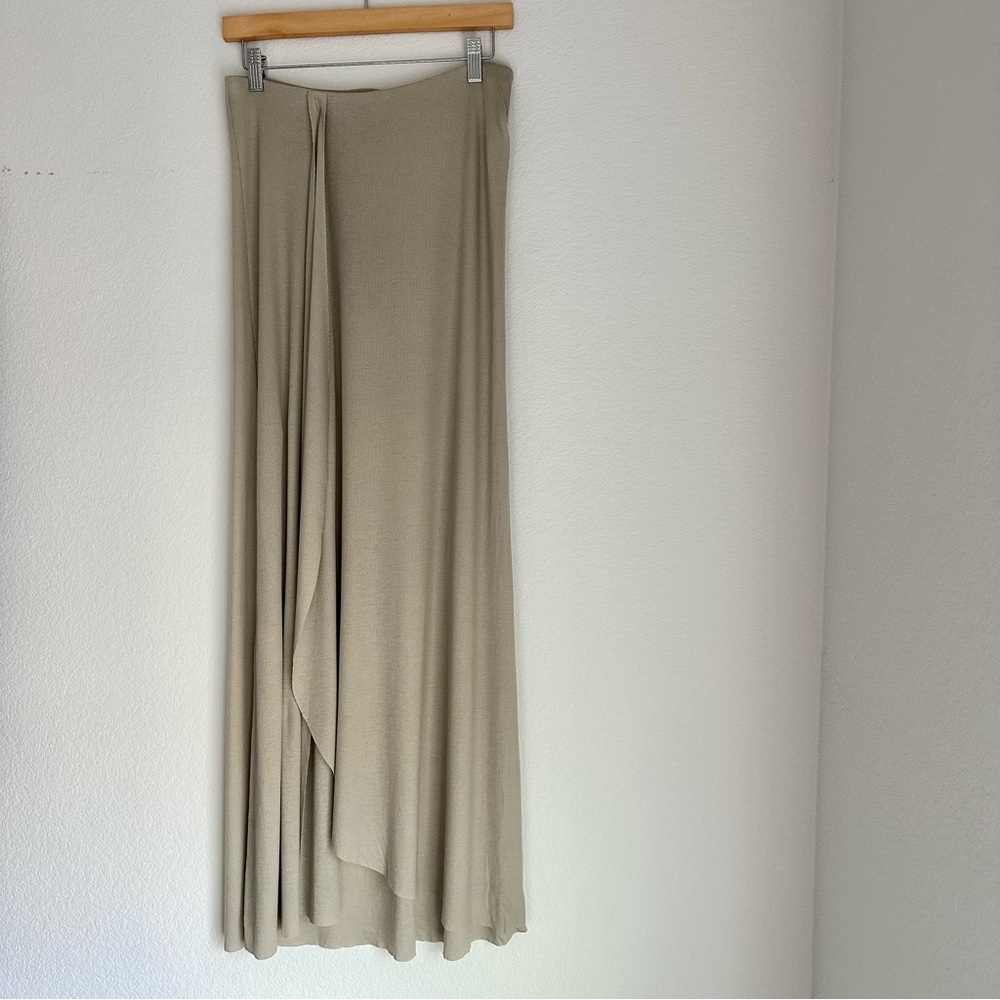 BCBGMAXAZRIA Logan Ribbed Stretch Maxi Skirt Side Curve Tall Girlies 42 Beige SM - Picture 16 of 17